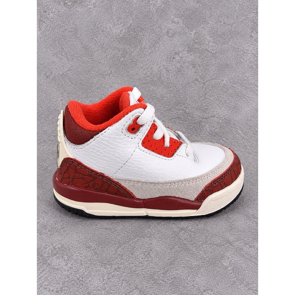 Jordan 3 Retro Dunk On Mars Toddler 4C White Red Elephant Print Shoes DV7026-108
